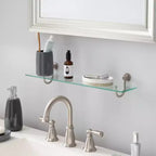 Étagère murale en verre trempé avec finition nickel satiné, rangement de salle de bain