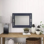 Miroir mural rectangulaire en bois bleu marine avec détails en nœud de corde, 22,9"x30,7"