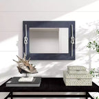 Miroir mural rectangulaire en bois bleu marine avec détails en nœud de corde, 22,9"x30,7"