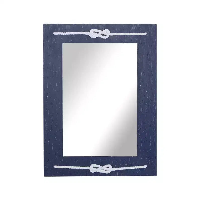 Miroir mural rectangulaire en bois bleu marine avec détails en nœud de corde, 22,9"x30,7"