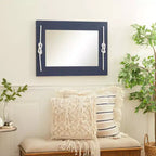 Miroir mural rectangulaire en bois bleu marine avec détails en nœud de corde, 22,9"x30,7"