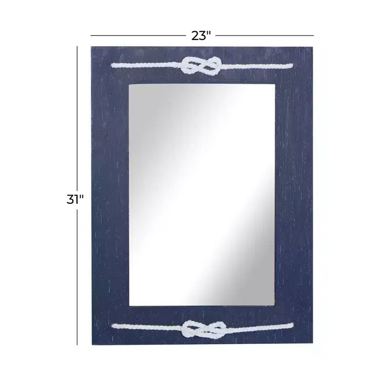 Miroir mural rectangulaire en bois bleu marine avec détails en nœud de corde, 22,9"x30,7"