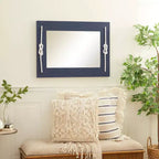 Miroir mural rectangulaire en bois bleu marine avec détails en nœud de corde, 22,9"x30,7"