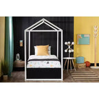 Lit de sol Montessori en forme de maison pour enfants, taille double, cadre en bois blanc avec auvent