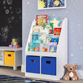 Meuble de rangement pour jouets d'enfants avec 4 étagères à livres et 2 casiers pour salle de jeux, blanc