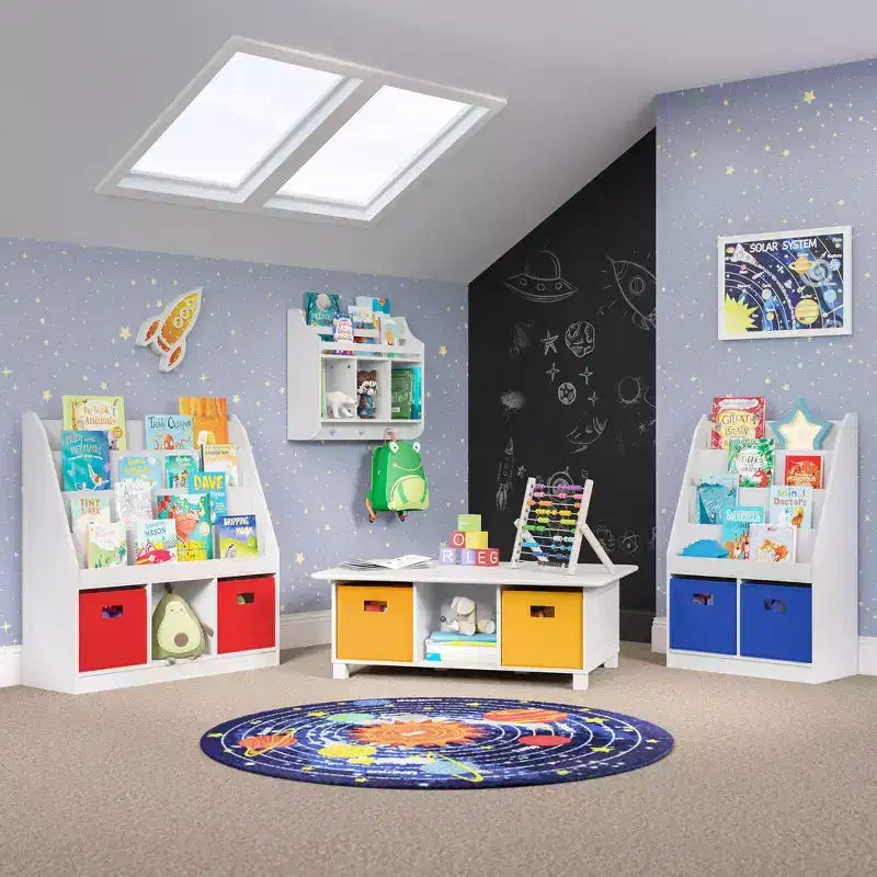 Meuble de rangement pour jouets d'enfants avec 4 étagères à livres et 2 casiers pour salle de jeux, blanc