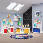Meuble de rangement pour jouets d'enfants avec 4 étagères à livres et 2 casiers pour salle de jeux, blanc