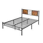 Cadre de lit métallique double/grand/très grand avec tête de lit en bois, pas besoin de sommier tapissier, marron