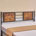 Cadre de lit métallique double/grand/très grand avec tête de lit en bois, pas besoin de sommier tapissier, marron