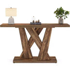 Tribesigns 55-inch Console Table, Narrow Sofa Entryway Table with Geometric Base, Wood Sofa Behind Couch, Rustic Brown