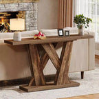 Console étroite de 55 pouces pour canapé ou entrée avec base géométrique, marron rustique