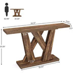 Console étroite de 55 pouces pour canapé ou entrée avec base géométrique, marron rustique
