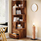 Lantine 5-Tier Corner Bookshelf with 2 Drawers, 66.93-Inch Tall Bookcase Shelf, Modern Corner Storage Cabinet Display Rack Shelf