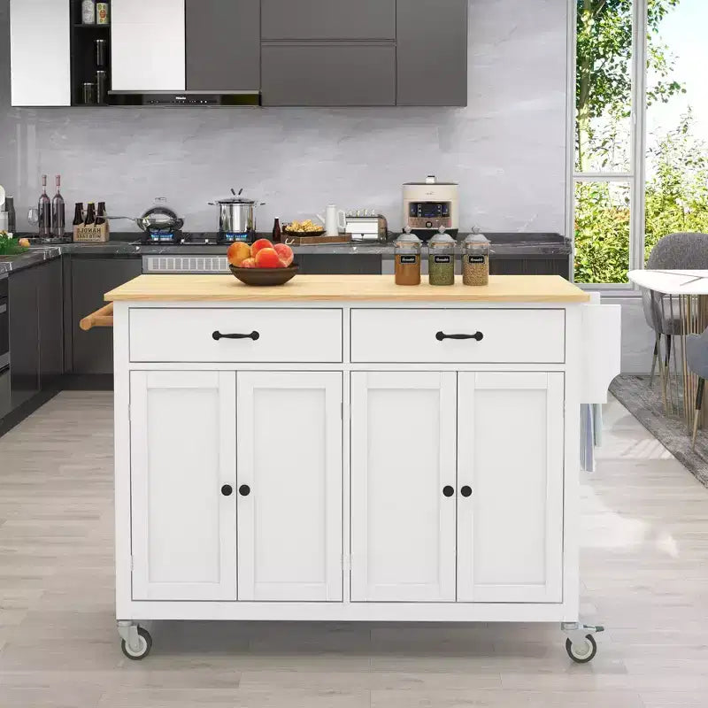 Solid Wood Kitchen Island Cart with Locking Wheels
