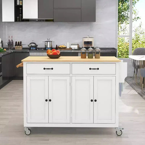 Solid Wood Kitchen Island Cart with Locking Wheels