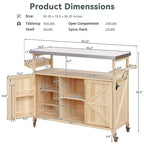 Îlot de cuisine extérieur en bois avec plateau en acier, chariot de bar, armoire, étagères à épices et porte-serviettes
