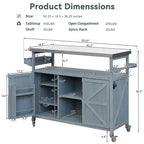 Îlot de cuisine extérieur en bois avec plateau en acier, chariot de bar, armoire, étagères à épices et porte-serviettes