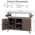 Îlot de cuisine extérieur en bois avec plateau en acier, chariot de bar, armoire, étagères à épices et porte-serviettes