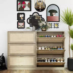 Famapy Yellow Stylish Flip-up Shoe Rack with Rattan - style Design: Space - saving and Adjustable