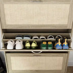 Étagère à Chaussures Rabattable Élégante Jaune Famapy avec Design en Rotin : Gain de Place et Ajustable