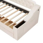 Lit de repos capitonné pour lit jumeau avec tiroirs de rangement et ports USB, capitonné