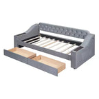 Lit de repos capitonné pour lit jumeau avec tiroirs de rangement et ports USB, capitonné