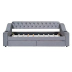 Lit de repos capitonné pour lit jumeau avec tiroirs de rangement et ports USB, capitonné