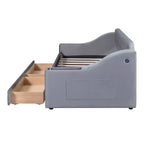 Lit de repos capitonné pour lit jumeau avec tiroirs de rangement et ports USB, capitonné