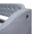 Lit de repos capitonné pour lit jumeau avec tiroirs de rangement et ports USB, capitonné