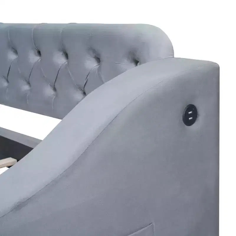 Lit de repos capitonné pour lit jumeau avec tiroirs de rangement et ports USB, capitonné