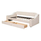 Lit de repos capitonné pour lit jumeau avec tiroirs de rangement et ports USB, capitonné