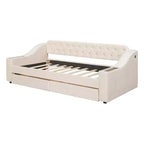 Lit de repos capitonné pour lit jumeau avec tiroirs de rangement et ports USB, capitonné