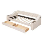 Lit de repos capitonné pour lit jumeau avec tiroirs de rangement et ports USB, capitonné
