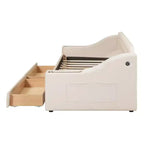 Lit de repos capitonné pour lit jumeau avec tiroirs de rangement et ports USB, capitonné