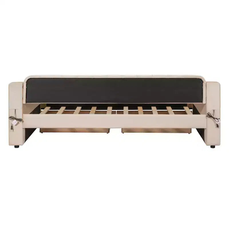 Lit de repos capitonné pour lit jumeau avec tiroirs de rangement et ports USB, capitonné