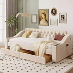 Whisen Morden Design Twin Size Upholstered Daybed with Storage Armrests and USB Port