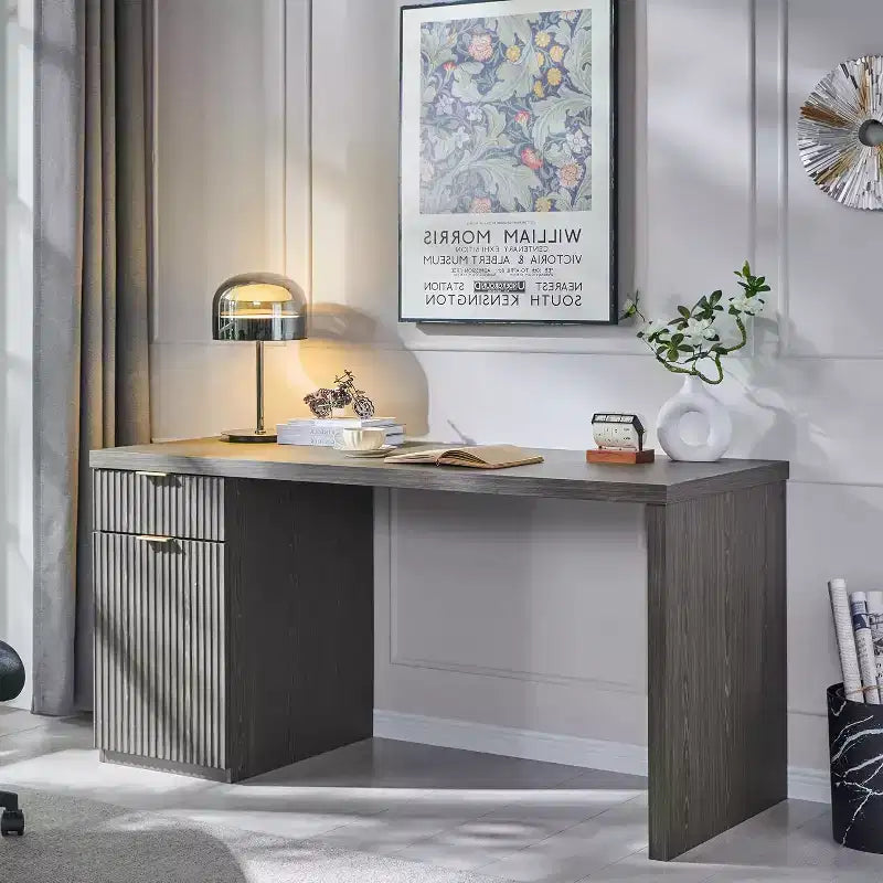 Bureau de direction à domicile cannelé en bois de 152 cm avec tiroir et armoire