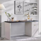 60 Executive Desk, Wood Modern Home Office Desk with Drawer & Cabinet, Fluted Computer Writing Desk for Living Room, Bedroom