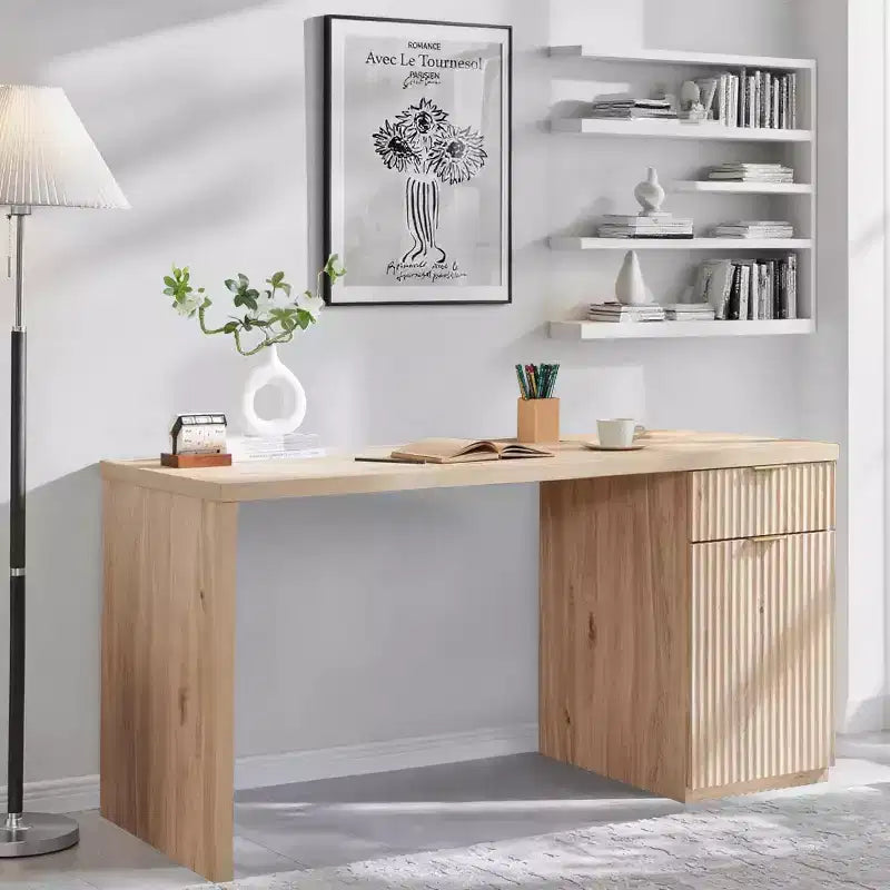 Bureau de direction à domicile cannelé en bois de 152 cm avec tiroir et armoire
