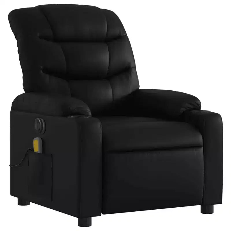 Fauteuil inclinable électrique en similicuir noir avec massage et porte-gobelets