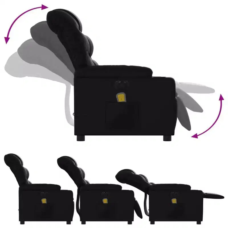 Fauteuil inclinable électrique en similicuir noir avec massage et porte-gobelets