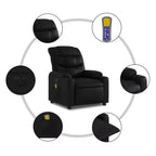 Fauteuil inclinable électrique en similicuir noir avec massage et porte-gobelets