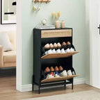 TROPOW Scarpiera stretta con 2 lembi, scarpiera in rattan naturale, Shoe Cabinet con 4 ripiani regolabili, cassettiera per corridoio, ingresso