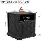 Table d'appoint de ferme 24" avec station de recharge, table d'appoint/de chevet en bois noir