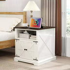 Table d'appoint de ferme 24" avec station de recharge, table d'appoint/de chevet en bois noir