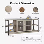 Meuble TV industriel de 160 cm avec 2 étagères ouvertes et 2 portes en maille, Console de centre de divertissement
