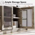 Meuble TV industriel de 160 cm avec 2 étagères ouvertes et 2 portes en maille, Console de centre de divertissement