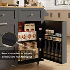 Îlot de cuisine avec abattant, 2 tiroirs, poubelle, porte-épices et roulettes verrouillables