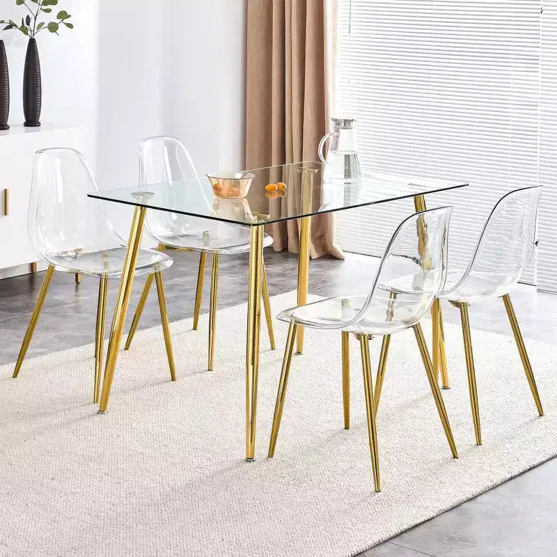 MAYEERTY Set of 4 Modern Transparent Armless Dining Chair Plastic Crystal Nordic with Golden Plated Leg