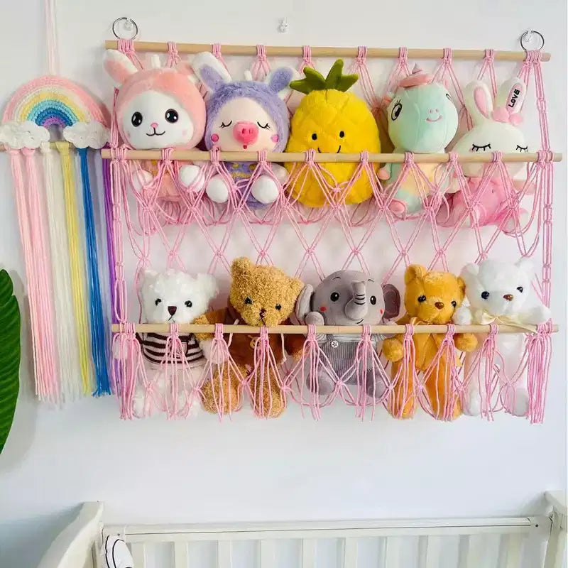 Support de peluches, Support de peluches polyvalent à 3 niveaux, Organisateur de rangement vertical de jouets de style bohème, Support de peluches stable pour chambre d'enfant et salle de jeux